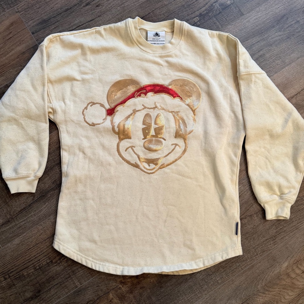 Walt Disney‎ World Cream Mickey Mouse Sweater Christmas Sparkle Sequence Parks
